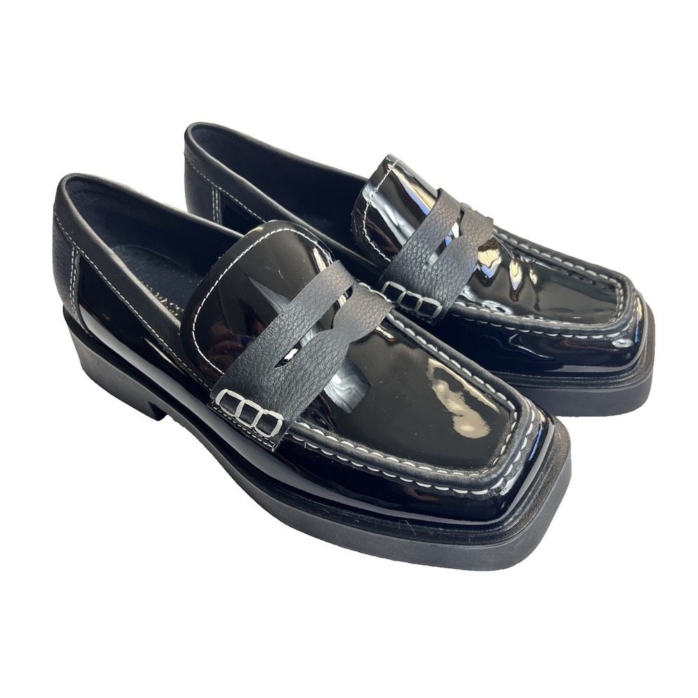 G.H. Bass & Co. Bowery Penny Loafer Womens sz 6 Black Leather Patent Square